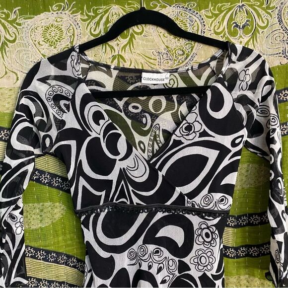 Y2K Clockhouse Black and White Mesh Top Size Small - Picture 2 of 12